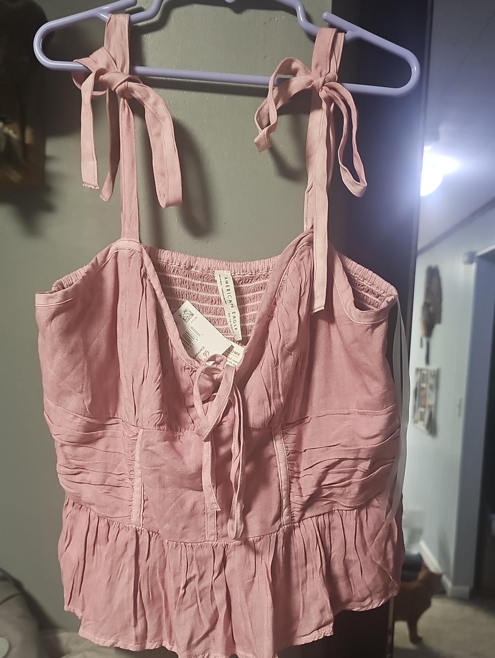 American Eagle Outfitters Dusty Rose Tie-Shoulder Ruffle Cami